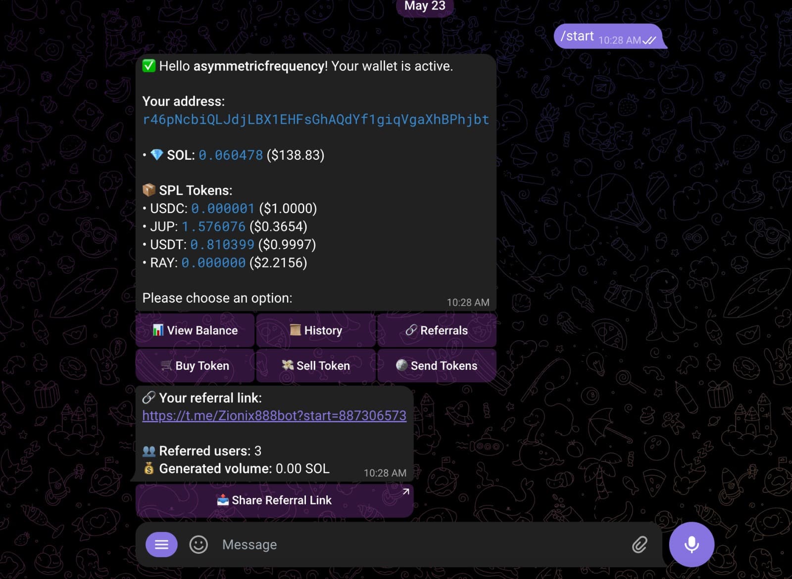 Telegram Trading Bot project interface